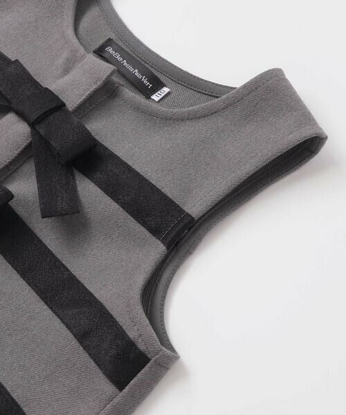 BeBe Petits Pois Vert / ベベ プチ ポワ ヴェール ミニ・ひざ丈スカート | 3段リボンAラインジャンパースカート(95~150cm) | 詳細10