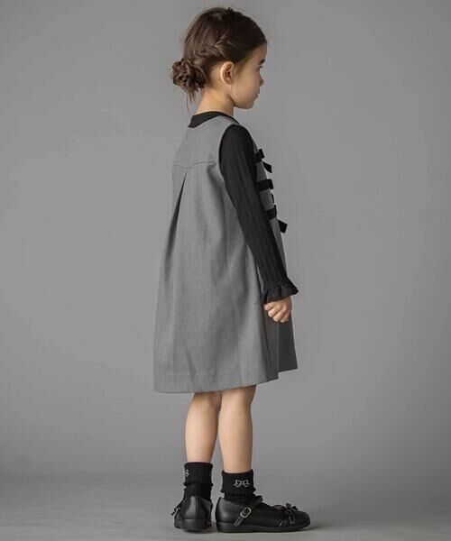 BeBe Petits Pois Vert / ベベ プチ ポワ ヴェール ミニ・ひざ丈スカート | 3段リボンAラインジャンパースカート(95~150cm) | 詳細6