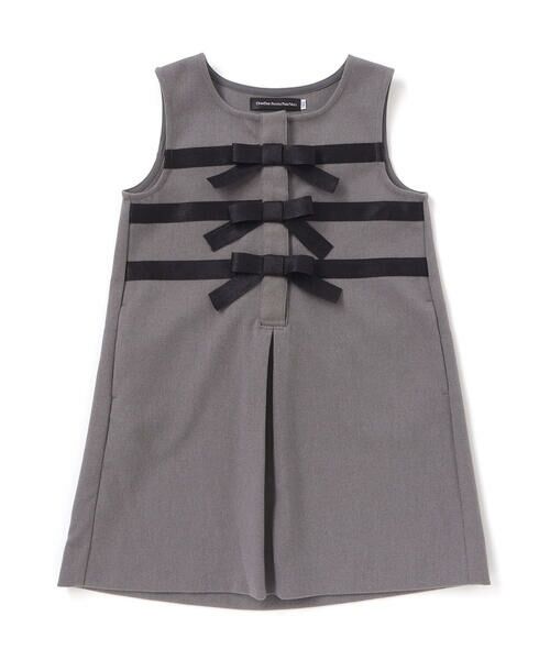 BeBe Petits Pois Vert / ベベ プチ ポワ ヴェール ミニ・ひざ丈スカート | 3段リボンAラインジャンパースカート(95~150cm) | 詳細7