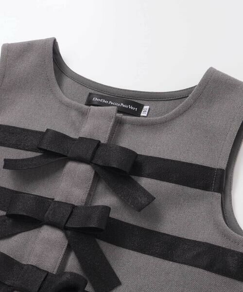 BeBe Petits Pois Vert / ベベ プチ ポワ ヴェール ミニ・ひざ丈スカート | 3段リボンAラインジャンパースカート(95~150cm) | 詳細9