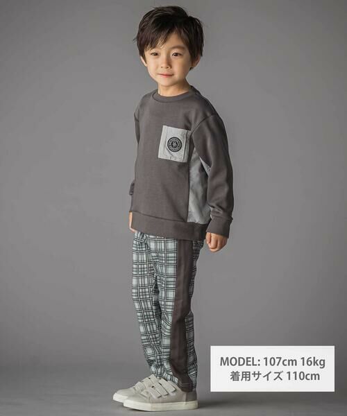 BeBe Petits Pois Vert / ベベ プチ ポワ ヴェール スウェット | 裏毛×タフタ切り替えトレーナー(95~160cm) | 詳細1