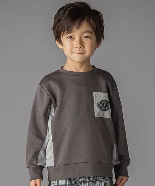 BeBe Petits Pois Vert/ベベ プチ ポワ ヴェール 裏毛×タフタ切り替えトレーナー(95~160cm) ブラック系 100cm BeBe Petits Pois Vert/ベベ プチ ポワ ヴェール 裏毛×タフタ切り替えトレーナー(95~160cm) ブラック系 100cm