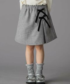 BeBe Petits Pois Vert / ベベ プチ ポワ ヴェール ショート・ハーフ・半端丈パンツ | ラップスカート風リボンキュロットパンツ(100~150cm)