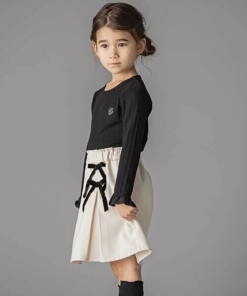 BeBe Petits Pois Vert / ベベ プチ ポワ ヴェール ショート・ハーフ・半端丈パンツ | ラップスカート風リボンキュロットパンツ(100~150cm) | 詳細4