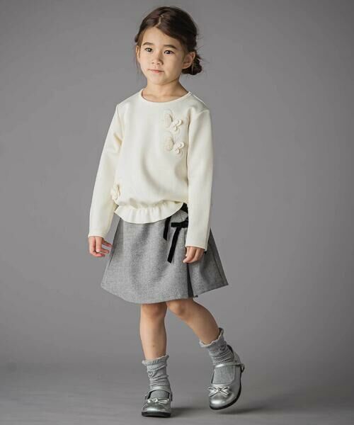 BeBe Petits Pois Vert / ベベ プチ ポワ ヴェール ショート・ハーフ・半端丈パンツ | ラップスカート風リボンキュロットパンツ(100~150cm) | 詳細8