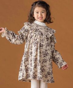 BeBe Petits Pois Vert / ベベ プチ ポワ ヴェール ミニ丈・ひざ丈ワンピース | 【店舗限定】花柄コールテンフリルワンピース(95~150cm)