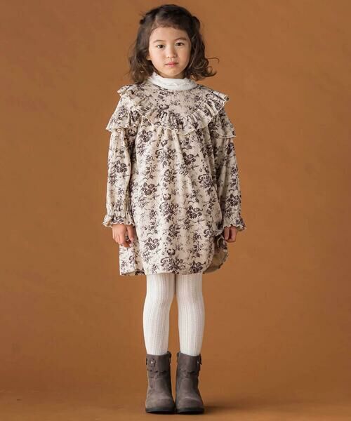 BeBe Petits Pois Vert / ベベ プチ ポワ ヴェール ミニ丈・ひざ丈ワンピース | 【店舗限定】花柄コールテンフリルワンピース(95~150cm) | 詳細2