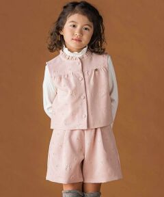 BeBe Petits Pois Vert / ベベ プチ ポワ ヴェール その他トップス | 【店舗限定】型押し花柄ベスト＋ショートパンツセットアップ(95~150cm)