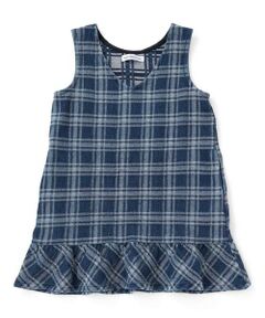 BeBe Petits Pois Vert / ベベ プチ ポワ ヴェール ミニ丈・ひざ丈ワンピース | 【店舗限定】チェックデニムジャンパースカート(95~150cm)