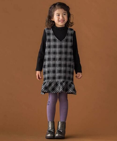 BeBe Petits Pois Vert / ベベ プチ ポワ ヴェール ミニ丈・ひざ丈ワンピース | 【店舗限定】チェックデニムジャンパースカート(95~150cm) | 詳細2