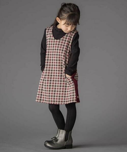 BeBe Petits Pois Vert / ベベ プチ ポワ ヴェール ミニ丈・ひざ丈ワンピース | 【店舗限定】千鳥格子サイドラインジャンパースカート(95~150cm) | 詳細12