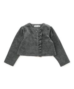 BeBe Petits Pois Vert / ベベ プチ ポワ ヴェール ノーカラージャケット | 【店舗限定】【お揃い】起毛ジャガードフリルショートジャケット(95~150cm)