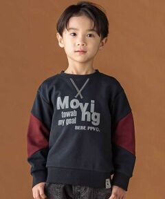 BeBe Petits Pois Vert / ベベ プチ ポワ ヴェール スウェット | 【店舗限定】裏毛配色切り替えフロッキープリントトレーナー(95~160cm)