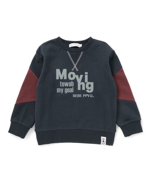 BeBe Petits Pois Vert / ベベ プチ ポワ ヴェール スウェット | 【店舗限定】裏毛配色切り替えフロッキープリントトレーナー(95~160cm) | 詳細9