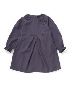 BeBe Petits Pois Vert / ベベ プチ ポワ ヴェール ミニ丈・ひざ丈ワンピース | 立体花モチーフ斜めタックワンピース(95~150cm)