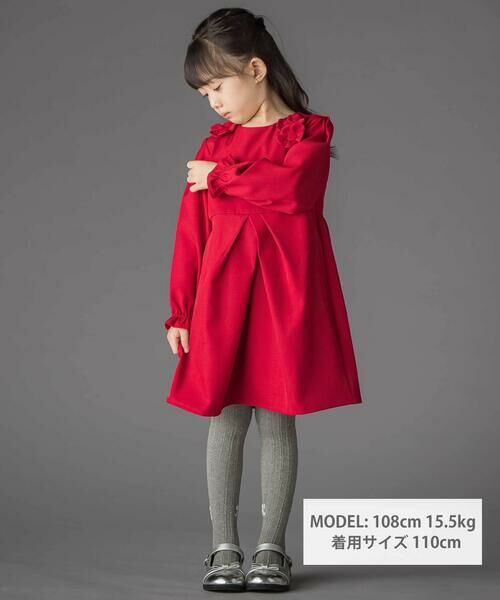 BeBe Petits Pois Vert / ベベ プチ ポワ ヴェール ミニ丈・ひざ丈ワンピース | 立体花モチーフ斜めタックワンピース(95~150cm) | 詳細4