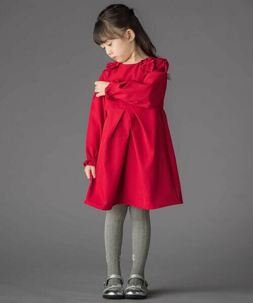 BeBe Petits Pois Vert / ベベ プチ ポワ ヴェール ミニ丈・ひざ丈ワンピース | 立体花モチーフ斜めタックワンピース(95~150cm) | 詳細5