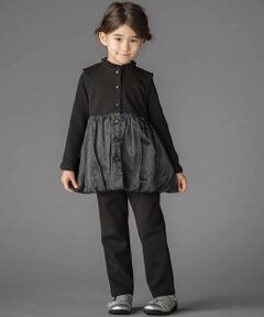 BeBe Petits Pois Vert / ベベ プチ ポワ ヴェール ベビー・キッズウエア | ドット切り替えバルーンジレ+ポンチパンツセットアップ(95~150cm)