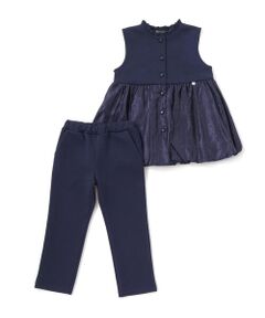 BeBe Petits Pois Vert / ベベ プチ ポワ ヴェール ベビー・キッズウエア | ドット切り替えバルーンジレ+ポンチパンツセットアップ(95~150cm)