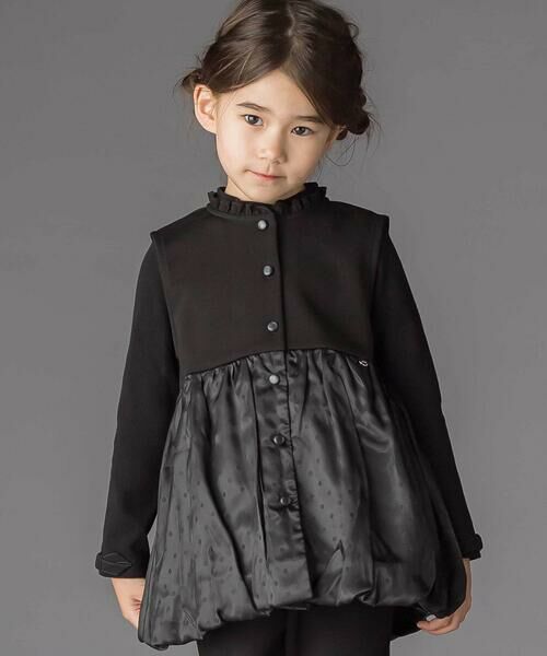 BeBe Petits Pois Vert / ベベ プチ ポワ ヴェール ベビー・キッズウエア | ドット切り替えバルーンジレ+ポンチパンツセットアップ(95~150cm) | 詳細3