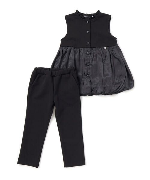 BeBe Petits Pois Vert / ベベ プチ ポワ ヴェール ベビー・キッズウエア | ドット切り替えバルーンジレ+ポンチパンツセットアップ(95~150cm) | 詳細5