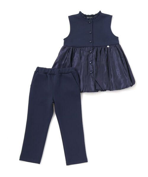 BeBe Petits Pois Vert / ベベ プチ ポワ ヴェール ベビー・キッズウエア | ドット切り替えバルーンジレ+ポンチパンツセットアップ(95~150cm) | 詳細18