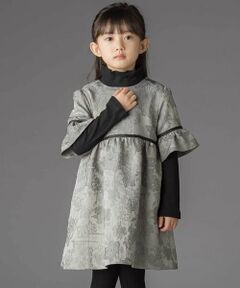 【お揃い】花刺しゅうジャガードワンピース+リブタートル2点セット(95~150cm)