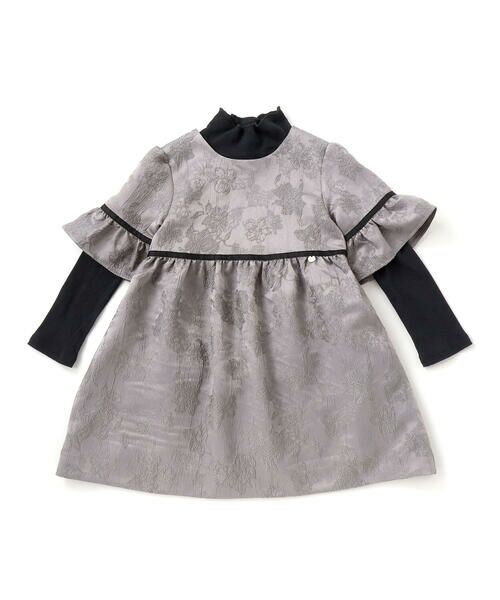 BeBe Petits Pois Vert / ベベ プチ ポワ ヴェール ミニ丈・ひざ丈ワンピース | 【お揃い】花刺しゅうジャガードワンピース+リブタートル2点セット(95~150cm) | 詳細20