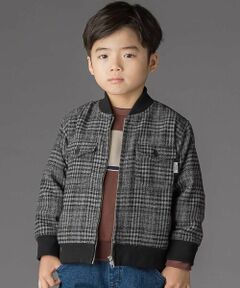 BeBe Petits Pois Vert / ベベ プチ ポワ ヴェール ノーカラージャケット | チェック起毛ジップブルゾン(95~150cm)