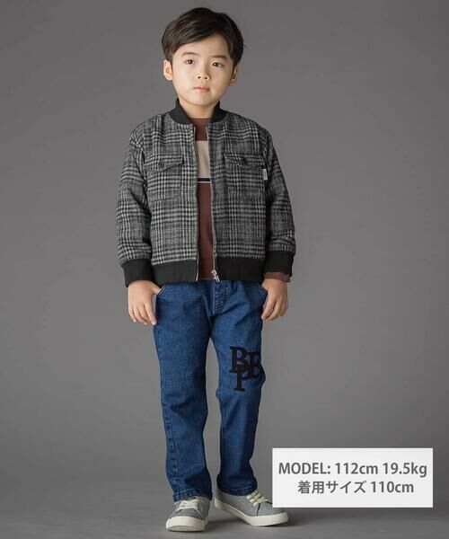 BeBe Petits Pois Vert / ベベ プチ ポワ ヴェール ノーカラージャケット | チェック起毛ジップブルゾン(95~150cm) | 詳細1