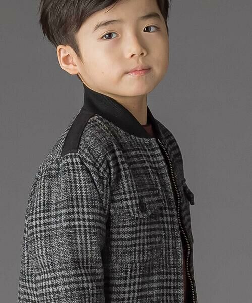 BeBe Petits Pois Vert / ベベ プチ ポワ ヴェール ノーカラージャケット | チェック起毛ジップブルゾン(95~150cm) | 詳細2