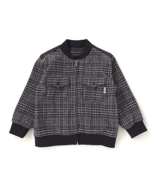 BeBe Petits Pois Vert / ベベ プチ ポワ ヴェール ノーカラージャケット | チェック起毛ジップブルゾン(95~150cm) | 詳細4
