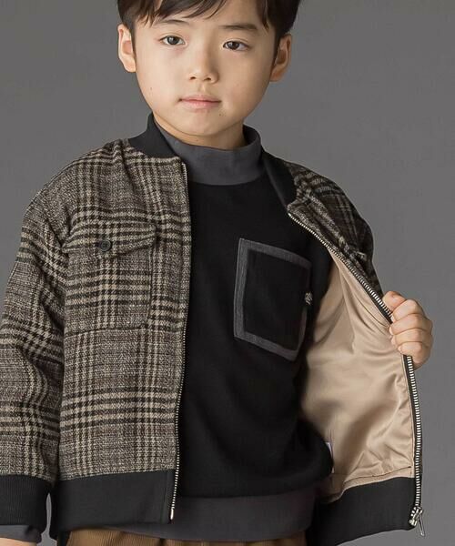 BeBe Petits Pois Vert / ベベ プチ ポワ ヴェール ノーカラージャケット | チェック起毛ジップブルゾン(95~150cm) | 詳細7