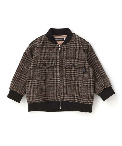 BeBe Petits Pois Vert / ベベ プチ ポワ ヴェール ノーカラージャケット | チェック起毛ジップブルゾン(95~150cm) | 詳細9