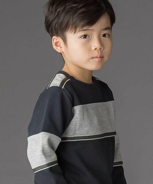 BeBe Petits Pois Vert / ベベ プチ ポワ ヴェール スウェット | 裏毛×鹿の子切り替えトレーナー(95~160cm) | 詳細2