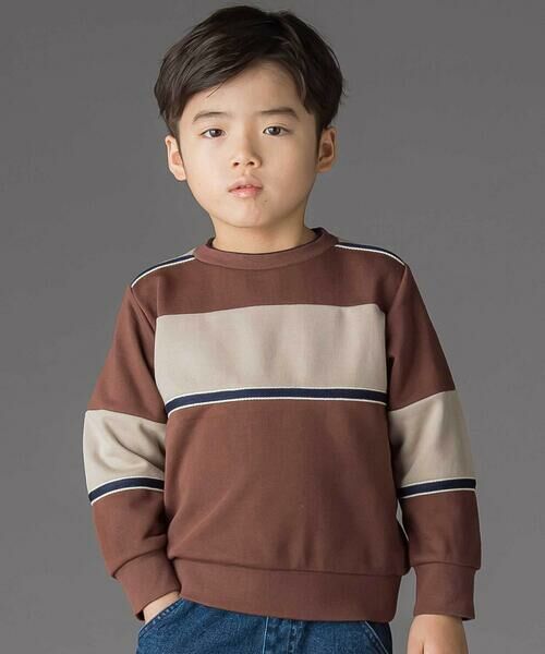 BeBe Petits Pois Vert / ベベ プチ ポワ ヴェール スウェット | 裏毛×鹿の子切り替えトレーナー(95~160cm)(ブラウン系)