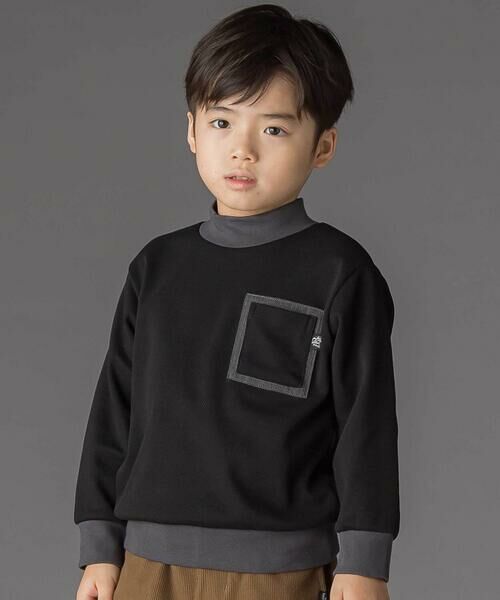 BeBe Petits Pois Vert / ベベ プチ ポワ ヴェール スウェット | 配色モックネックトレーナー(95~150cm)(ブラック)