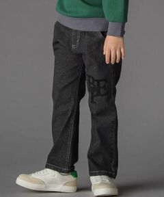 BeBe Petits Pois Vert / ベベ プチ ポワ ヴェール デニムパンツ | フロッキープリントストレッチロングデニムパンツ(95~160cm)