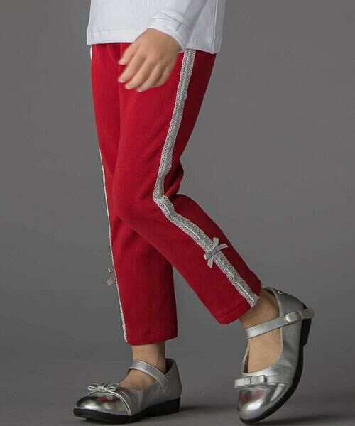 BeBe Petits Pois Vert / ベベ プチ ポワ ヴェール レギンス・スパッツ | 【お揃い】サイドリボンレースリブレギンス(95~150cm)(レッド)