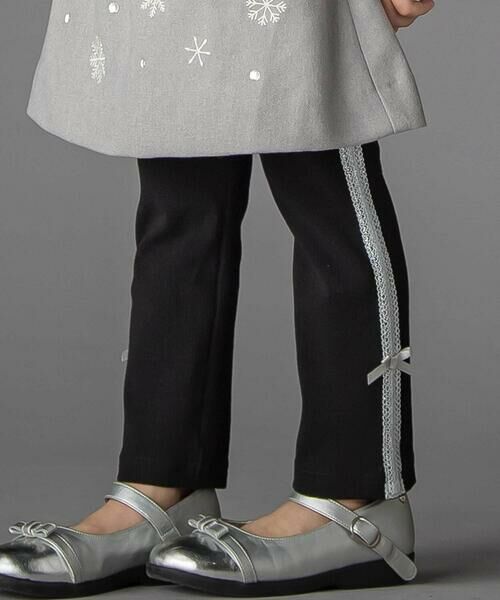 BeBe Petits Pois Vert / ベベ プチ ポワ ヴェール レギンス・スパッツ | 【お揃い】サイドリボンレースリブレギンス(95~150cm)(ブラック)