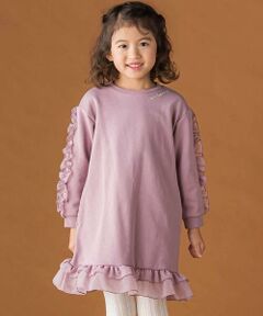 BeBe Petits Pois Vert / ベベ プチ ポワ ヴェール ミニ丈・ひざ丈ワンピース | 【店舗限定】裏毛チュールフリルワンピース(95~150cm)