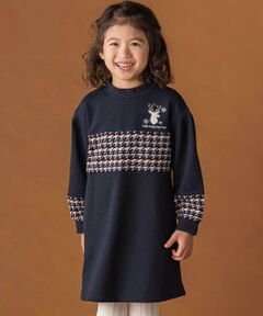 BeBe Petits Pois Vert / ベベ プチ ポワ ヴェール ミニ丈・ひざ丈ワンピース | 【店舗限定】【お揃い】裏毛×ノルディック切り替えワンピース(95~150cm)