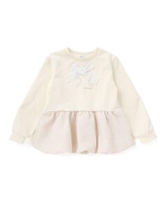 BeBe Petits Pois Vert / ベベ プチ ポワ ヴェール スウェット | 【店舗限定】裏毛ジャガード切り替えリボントレーナー(95~150cm)