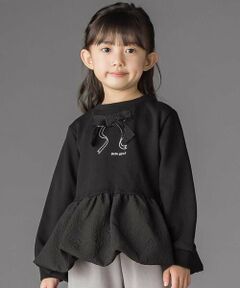 BeBe Petits Pois Vert / ベベ プチ ポワ ヴェール スウェット | 【店舗限定】裏毛ジャガード切り替えリボントレーナー(95~150cm)