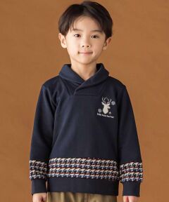 BeBe Petits Pois Vert / ベベ プチ ポワ ヴェール スウェット | 【店舗限定】【お揃い】ショールカラー裏毛×ノルディック切り替えトレーナー(95~150cm)