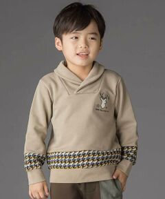 BeBe Petits Pois Vert / ベベ プチ ポワ ヴェール スウェット | 【店舗限定】【お揃い】ショールカラー裏毛×ノルディック切り替えトレーナー(95~150cm)