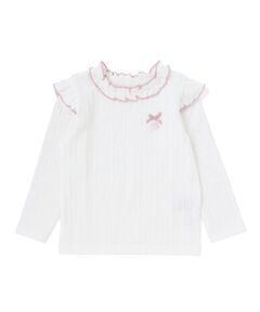BeBe Petits Pois Vert / ベベ プチ ポワ ヴェール Tシャツ | 【店舗限定】メロウフリル立体リブ長袖Tシャツ(95~150cm)