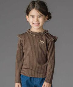 BeBe Petits Pois Vert / ベベ プチ ポワ ヴェール Tシャツ | 【店舗限定】メロウフリル立体リブ長袖Tシャツ(95~150cm)