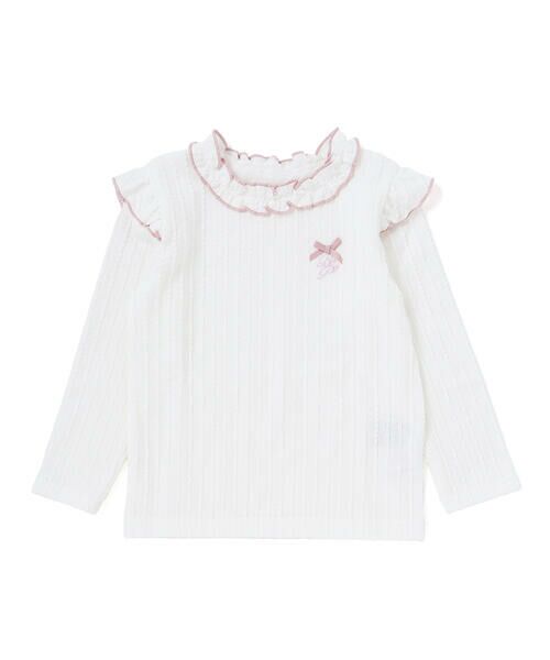 BeBe Petits Pois Vert/ベベ プチ ポワ ヴェール 【店舗限定】メロウフリル立体リブ長袖Tシャツ(95~150cm) ホワイト 95cm