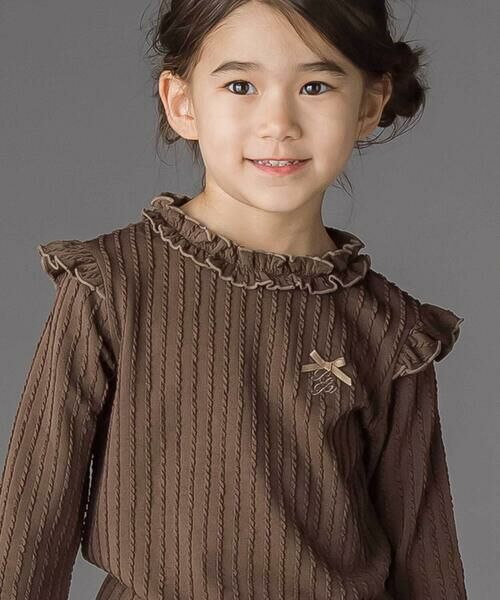 BeBe Petits Pois Vert / ベベ プチ ポワ ヴェール Tシャツ | 【店舗限定】メロウフリル立体リブ長袖Tシャツ(95~150cm) | 詳細4